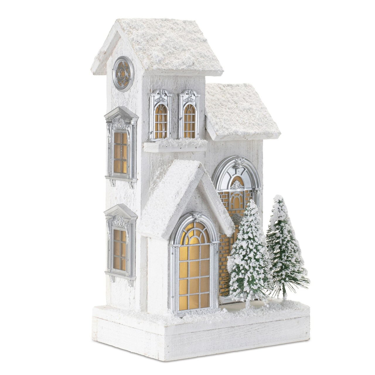 Melrose LED Lighted Flocked Wooden House Christmas Decoration - 14.5" - White